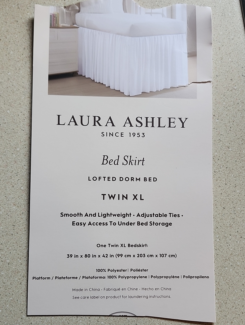 Laura Ashley Rustic Ruffled Twin XL Bed Skirt in White 42 In